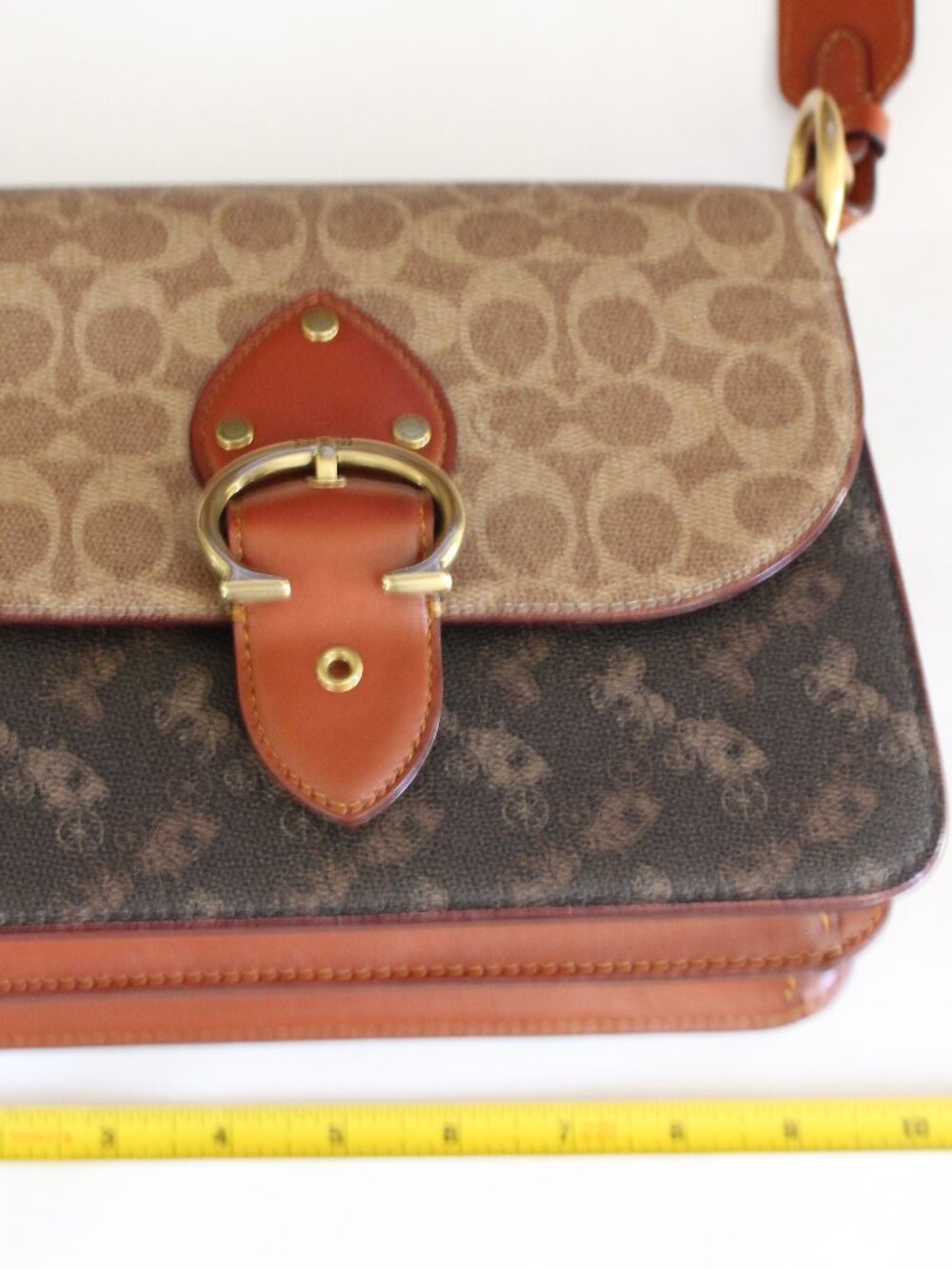 Coach Signature Carriage Coated Canvas Beat Shoulder Bag Tan/Brown Rust - Picture 6 of 12